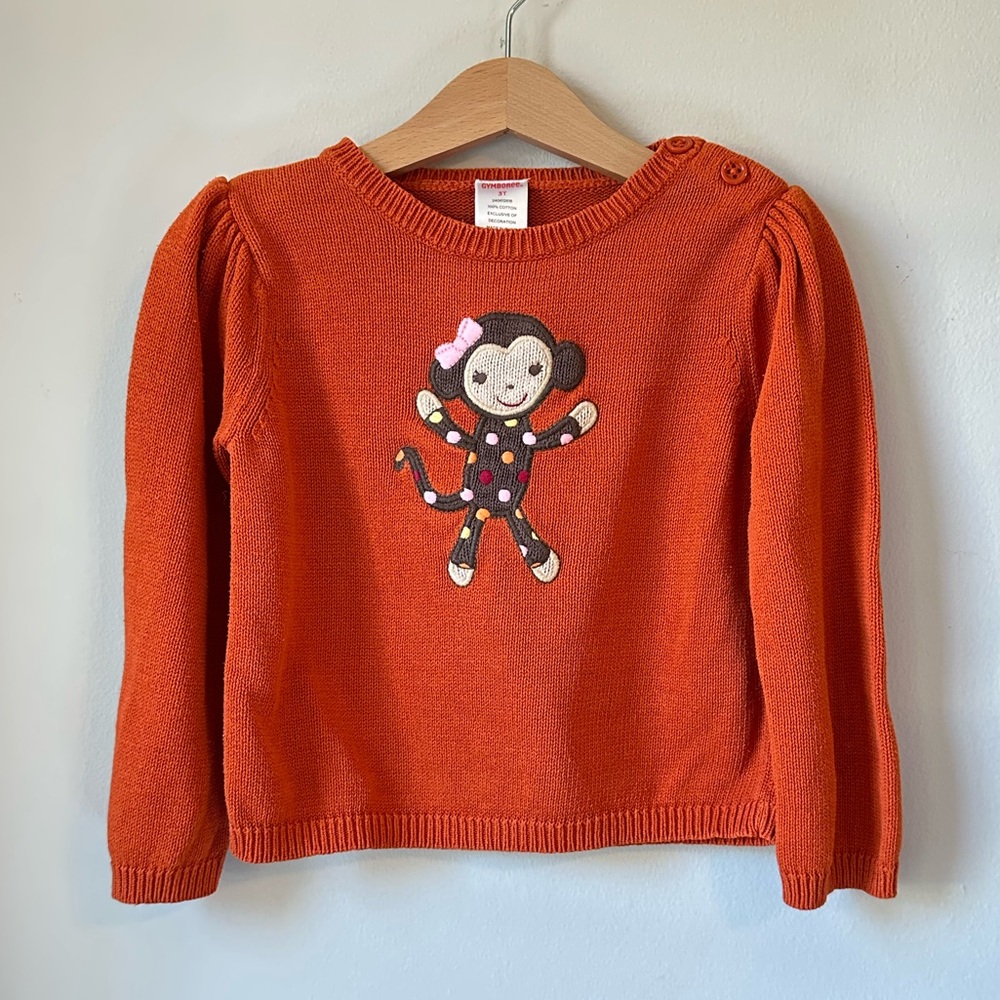 Gymboree Burnt Sienna Monkey Appliqué Pullover Sweater Size 3T